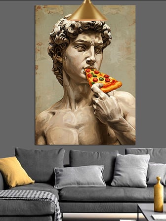 Heykel Michelangelo'Nun Davut'U Pizza Dekoratif Kanvas - Mdf Ahşap Tablo