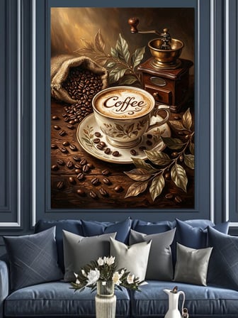 Kahve Çekirdekleri Ve Moka Pot Dekoratif Kanvas - Mdf Ahşap Tablo