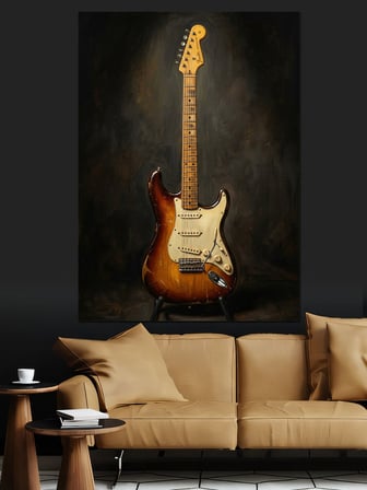 Siyah Arka Planda Elektro Gitar Dekoratif Kanvas - Mdf Ahşap Tablo