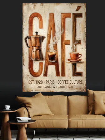 Kafe Yazısı Ve Moka Pot Dekoratif Kanvas - Mdf Ahşap Tablo