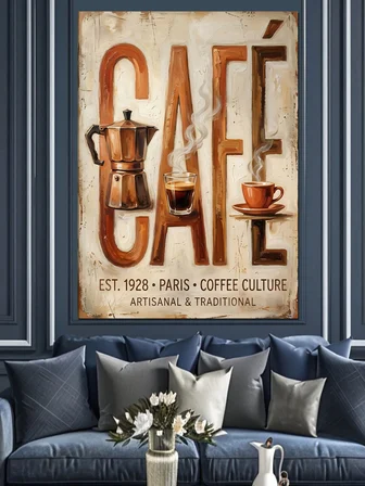 Kafe Yazısı Ve Moka Pot Dekoratif Kanvas - Mdf Ahşap Tablo