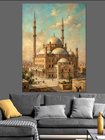 Çöl Ortasında Görkemli Cami Dekoratif Kanvas - Mdf Ahşap Tablo