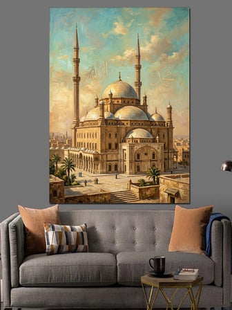Çöl Ortasında Görkemli Cami Dekoratif Kanvas - Mdf Ahşap Tablo