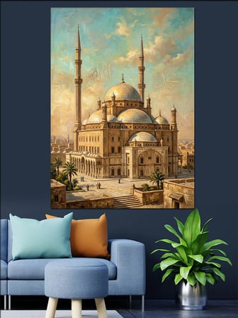 Çöl Ortasında Görkemli Cami Dekoratif Kanvas - Mdf Ahşap Tablo