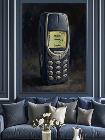 Klasik Tuşlu Antika Cep Telefonu Dekoratif Kanvas - Mdf Ahşap Tablo