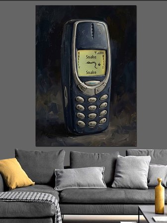 Klasik Tuşlu Antika Cep Telefonu Dekoratif Kanvas - Mdf Ahşap Tablo