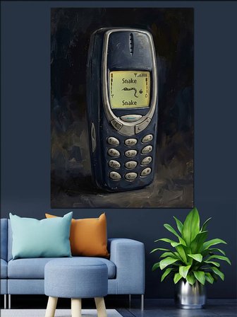 Klasik Tuşlu Antika Cep Telefonu Dekoratif Kanvas - Mdf Ahşap Tablo