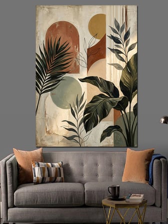 Pastel Tonlarda Modern Bitki Kolajı Dekoratif Kanvas - Mdf Ahşap Tablo