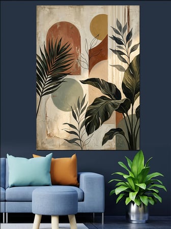 Pastel Tonlarda Modern Bitki Kolajı Dekoratif Kanvas - Mdf Ahşap Tablo