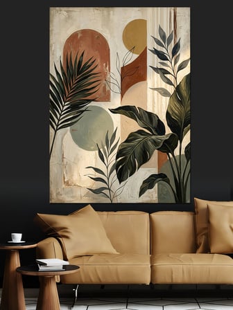 Pastel Tonlarda Modern Bitki Kolajı Dekoratif Kanvas - Mdf Ahşap Tablo