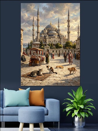 Güvercinli Sultanahmet Camii Meydanı Manzarası Dekoratif Kanvas - Mdf Ahşap Tablo