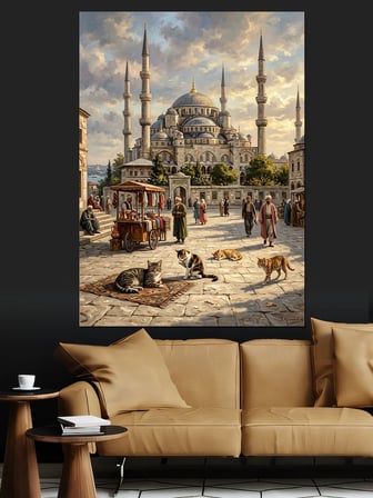 Güvercinli Sultanahmet Camii Meydanı Manzarası Dekoratif Kanvas - Mdf Ahşap Tablo