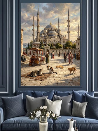 Güvercinli Sultanahmet Camii Meydanı Manzarası Dekoratif Kanvas - Mdf Ahşap Tablo