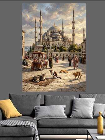 Güvercinli Sultanahmet Camii Meydanı Manzarası Dekoratif Kanvas - Mdf Ahşap Tablo