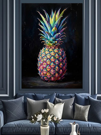 Rengarenk Modern Ananas İllüstrasyonu Dekoratif Kanvas - Mdf Ahşap Tablo