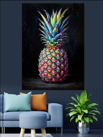 Rengarenk Modern Ananas İllüstrasyonu Dekoratif Kanvas - Mdf Ahşap Tablo