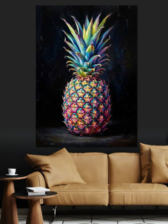 Rengarenk Modern Ananas İllüstrasyonu Dekoratif Kanvas - Mdf Ahşap Tablo