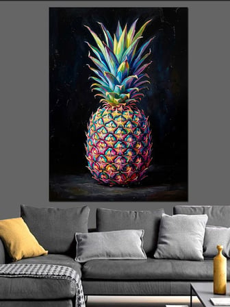 Rengarenk Modern Ananas İllüstrasyonu Dekoratif Kanvas - Mdf Ahşap Tablo