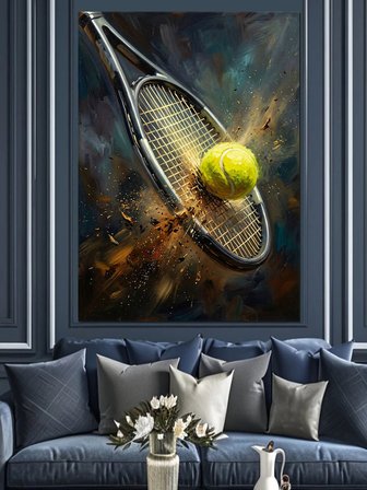 Dinamik Hareketli Tenis Raketi Ve Top Dekoratif Kanvas - Mdf Ahşap Tablo