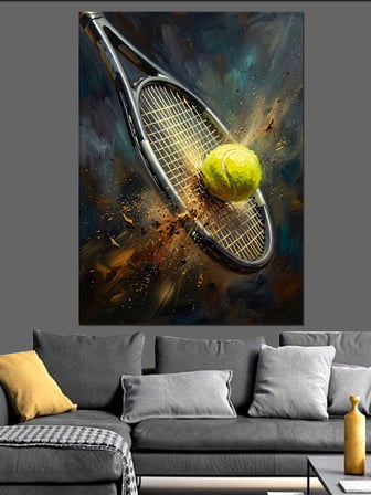 Dinamik Hareketli Tenis Raketi Ve Top Dekoratif Kanvas - Mdf Ahşap Tablo