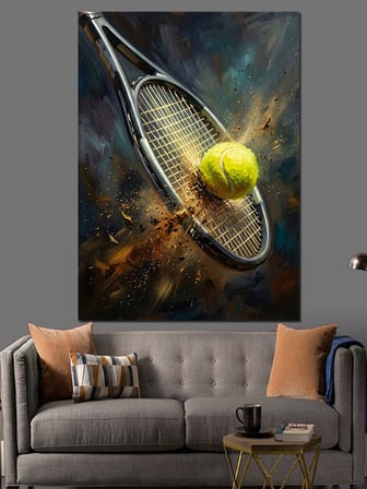 Dinamik Hareketli Tenis Raketi Ve Top Dekoratif Kanvas - Mdf Ahşap Tablo