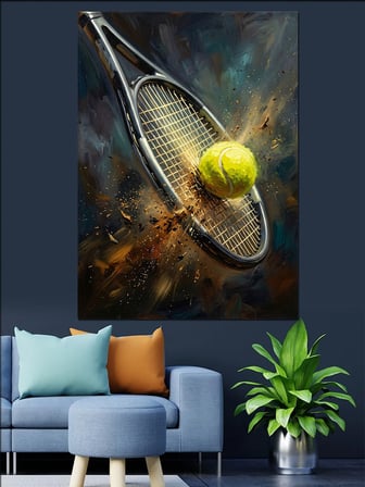 Dinamik Hareketli Tenis Raketi Ve Top Dekoratif Kanvas - Mdf Ahşap Tablo