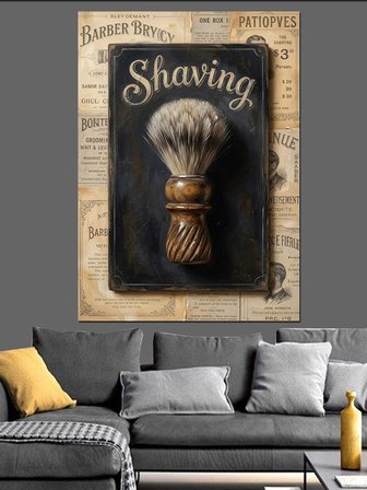 Shaving Yazılı Tıraş Fırçası Tabelası Dekoratif Kanvas - Mdf Ahşap Tablo