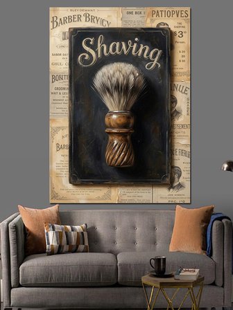 Shaving Yazılı Tıraş Fırçası Tabelası Dekoratif Kanvas - Mdf Ahşap Tablo