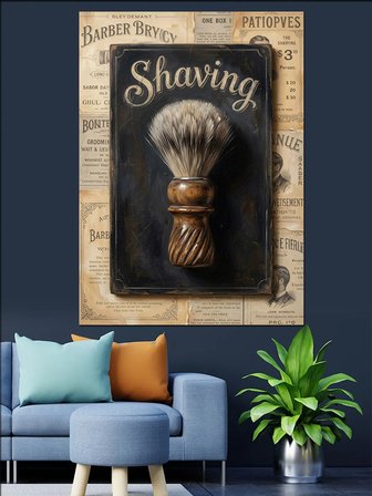 Shaving Yazılı Tıraş Fırçası Tabelası Dekoratif Kanvas - Mdf Ahşap Tablo