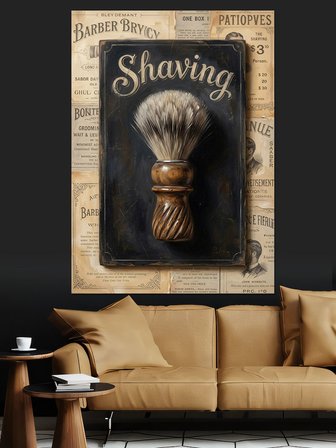 Shaving Yazılı Tıraş Fırçası Tabelası Dekoratif Kanvas - Mdf Ahşap Tablo