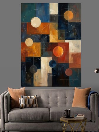 Modern Geometrik Renkli Kareler Soyut Dekoratif Kanvas - Mdf Ahşap Tablo