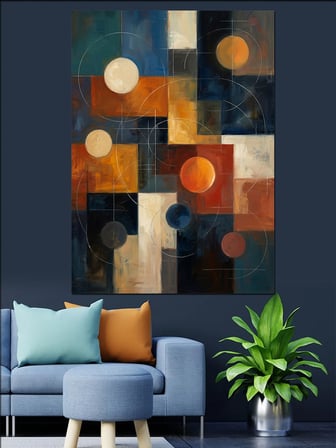 Modern Geometrik Renkli Kareler Soyut Dekoratif Kanvas - Mdf Ahşap Tablo