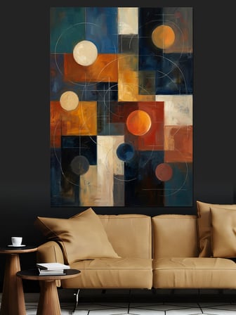 Modern Geometrik Renkli Kareler Soyut Dekoratif Kanvas - Mdf Ahşap Tablo
