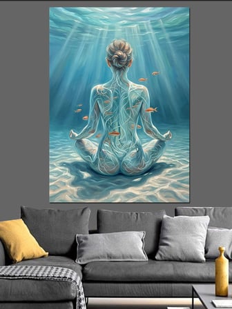 Sualtında Meditasyon Yapan Kadın Silüeti Dekoratif Kanvas - Mdf Ahşap Tablo