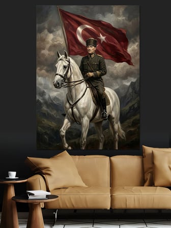 At Üstünde Türk Subayı Atatürk Dekoratif Kanvas - Mdf Ahşap Tablo