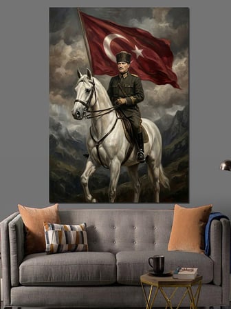 At Üstünde Türk Subayı Atatürk Dekoratif Kanvas - Mdf Ahşap Tablo