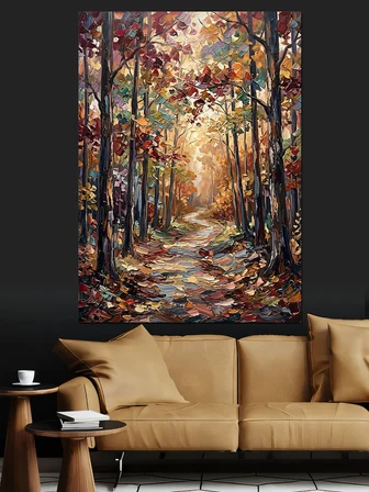 Sonbahar Renklerinde Derin Orman Yolu Dekoratif Kanvas - Mdf Ahşap Tablo