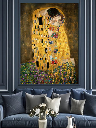 Sarılan Aşıklar Gustav Klimt Tarzı Dekoratif Kanvas - Mdf Ahşap Tablo
