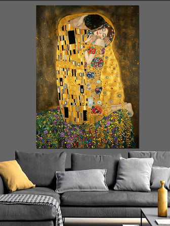 Sarılan Aşıklar Gustav Klimt Tarzı Dekoratif Kanvas - Mdf Ahşap Tablo