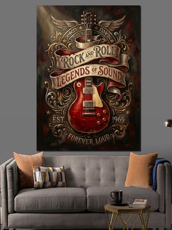 Rock Efsaneleri Temalı Elektro Gitar Dekoratif Kanvas - Mdf Ahşap Tablo