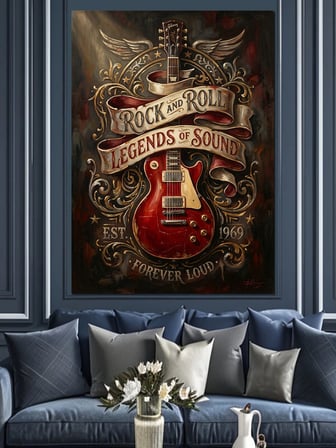 Rock Efsaneleri Temalı Elektro Gitar Dekoratif Kanvas - Mdf Ahşap Tablo