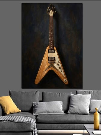 Duvara Yaslanmış V Tarzı Gitar Dekoratif Kanvas - Mdf Ahşap Tablo