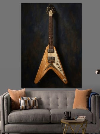 Duvara Yaslanmış V Tarzı Gitar Dekoratif Kanvas - Mdf Ahşap Tablo
