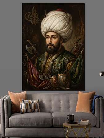 Tahtında Oturan Osmanlı Sultanı Portresi Dekoratif Kanvas - Mdf Ahşap Tablo