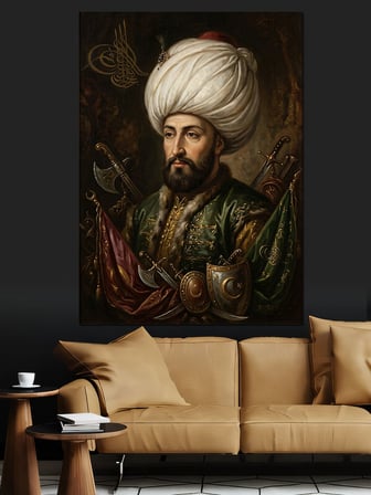 Tahtında Oturan Osmanlı Sultanı Portresi Dekoratif Kanvas - Mdf Ahşap Tablo