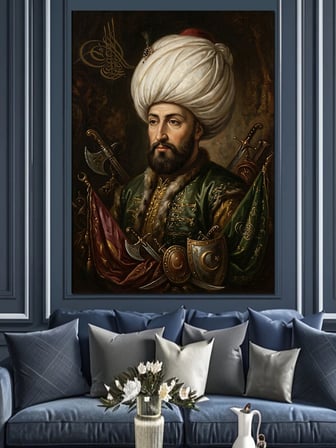 Tahtında Oturan Osmanlı Sultanı Portresi Dekoratif Kanvas - Mdf Ahşap Tablo