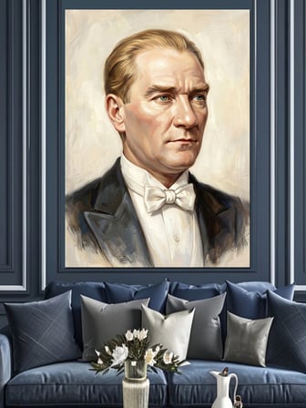 Mustafa Kemal Atatürk Papyonlu Portre Dekoratif Kanvas - Mdf Ahşap Tablo