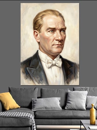 Mustafa Kemal Atatürk Papyonlu Portre Dekoratif Kanvas - Mdf Ahşap Tablo