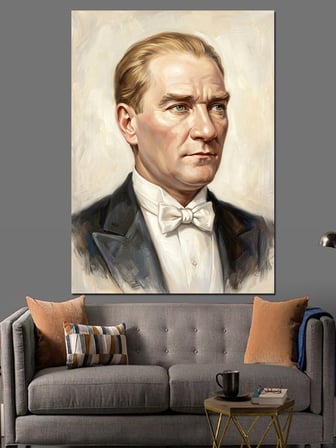 Mustafa Kemal Atatürk Papyonlu Portre Dekoratif Kanvas - Mdf Ahşap Tablo