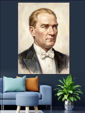 Mustafa Kemal Atatürk Papyonlu Portre Dekoratif Kanvas - Mdf Ahşap Tablo